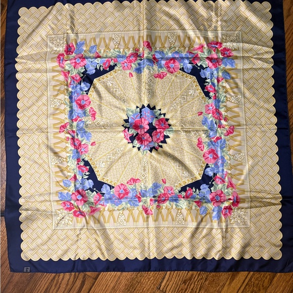 Pierre Balmain Floral Gold and Blue Scarf - Picture 4 of 4